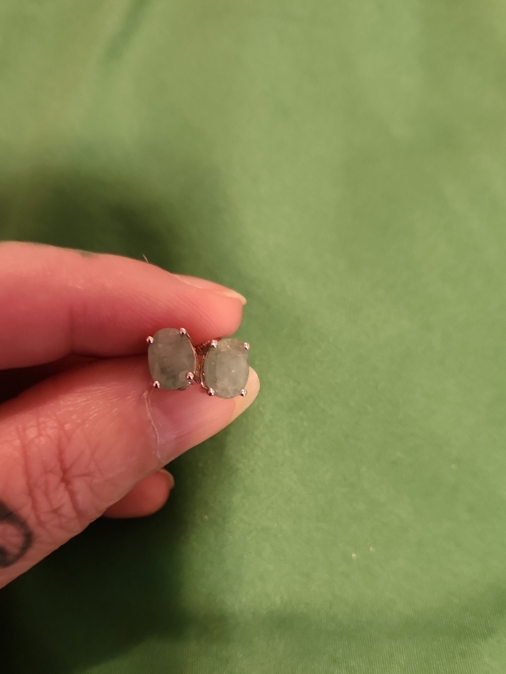 Green Oval Stone Stud Earrings - Unbranded